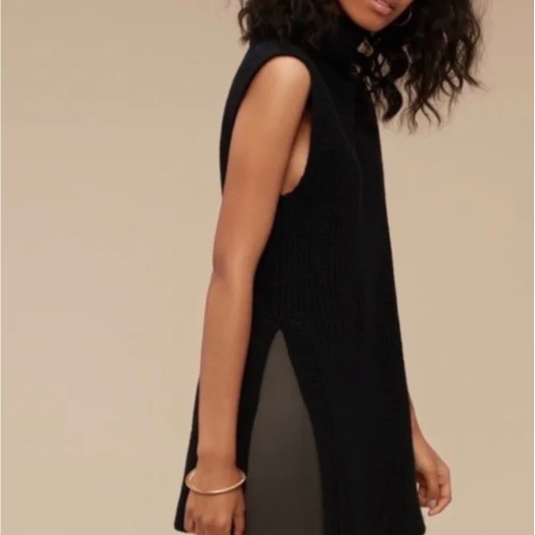 Aritzia Wilfred Durandal Black Wool Chunky Knit Mock Neck Vest Xxs